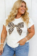 Samantha White Leopard Bow T Shirt