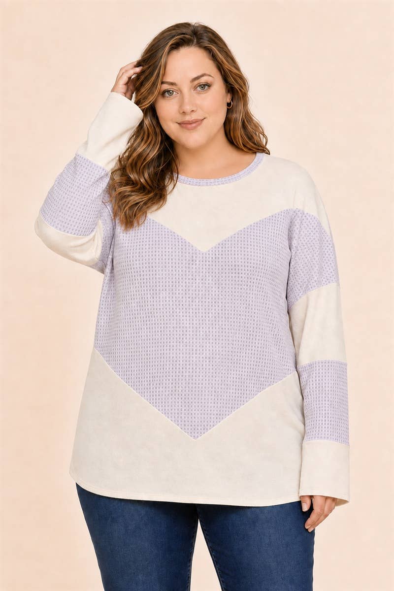 Women's Plus Size Waffle Colorblock Tunic Top : Orange / Plus Size / 3XL