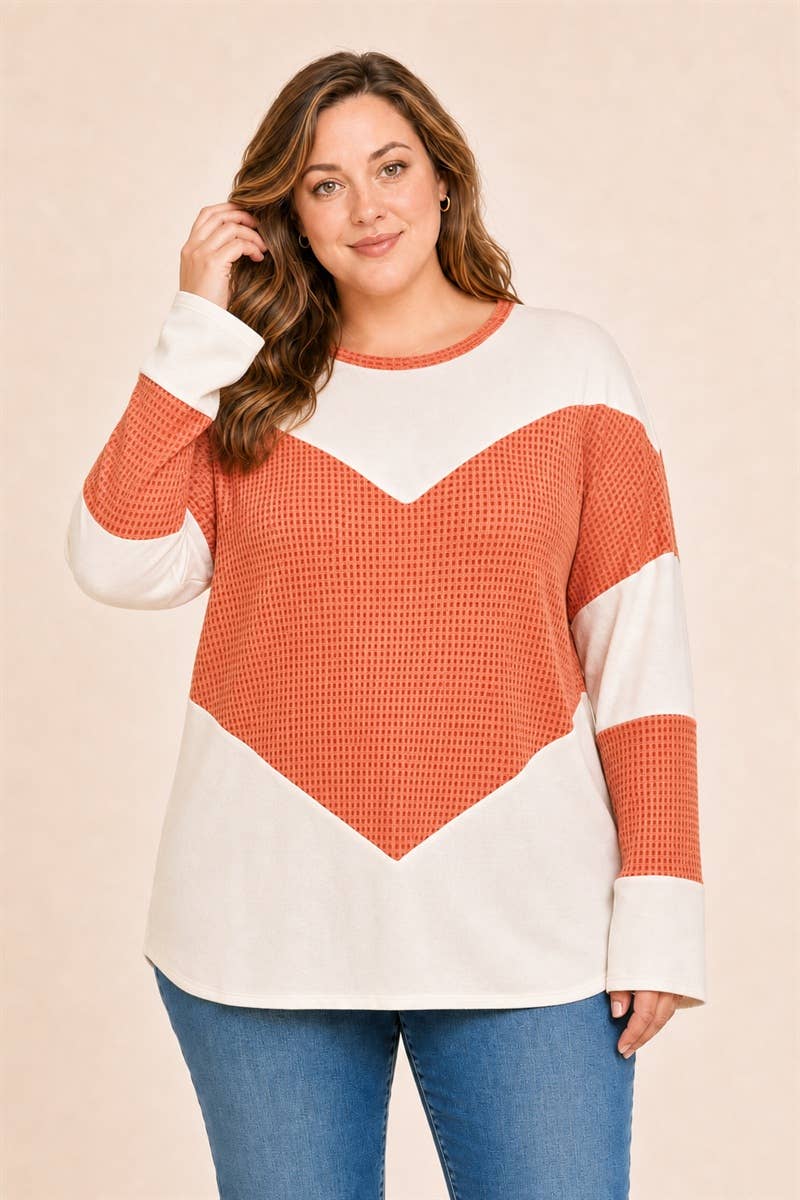 Women's Plus Size Waffle Colorblock Tunic Top : Orange / Plus Size / 1XL