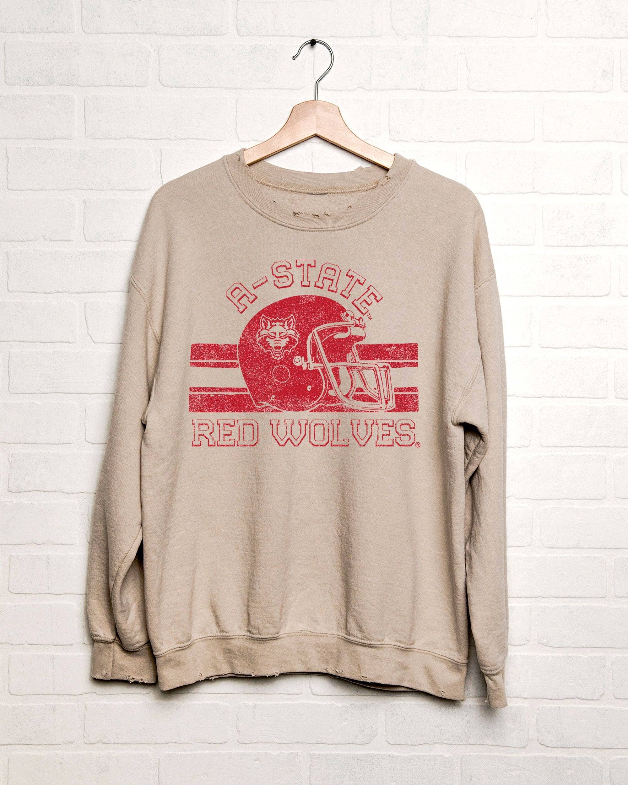 Arkansas State Red Wolves Champ Helmet Thrifted Sweatshirt: XL