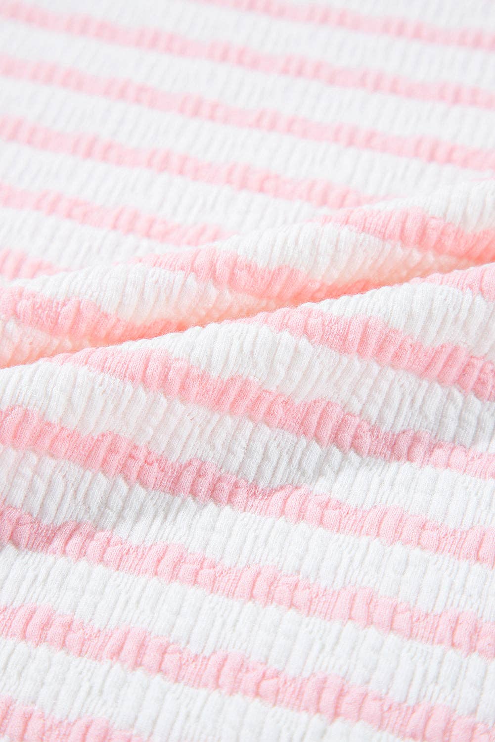 PRETTY BASH Plus Size Stripe Textured 3/4 Sleeve Top: Apricot Stripe / 4X