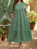 Angie Geometric Print Pocketed Ruffle Hem Casual Dress
