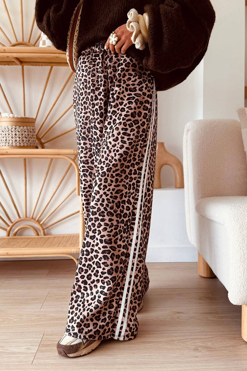 66 Classic Leopard Print High Waist Wide Leg Pants (S-4X): Beige / 1X