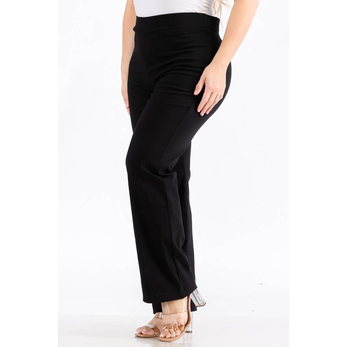PLUS SIZE HIGH WAIST STRAIGHT LEG PANTS: Black
