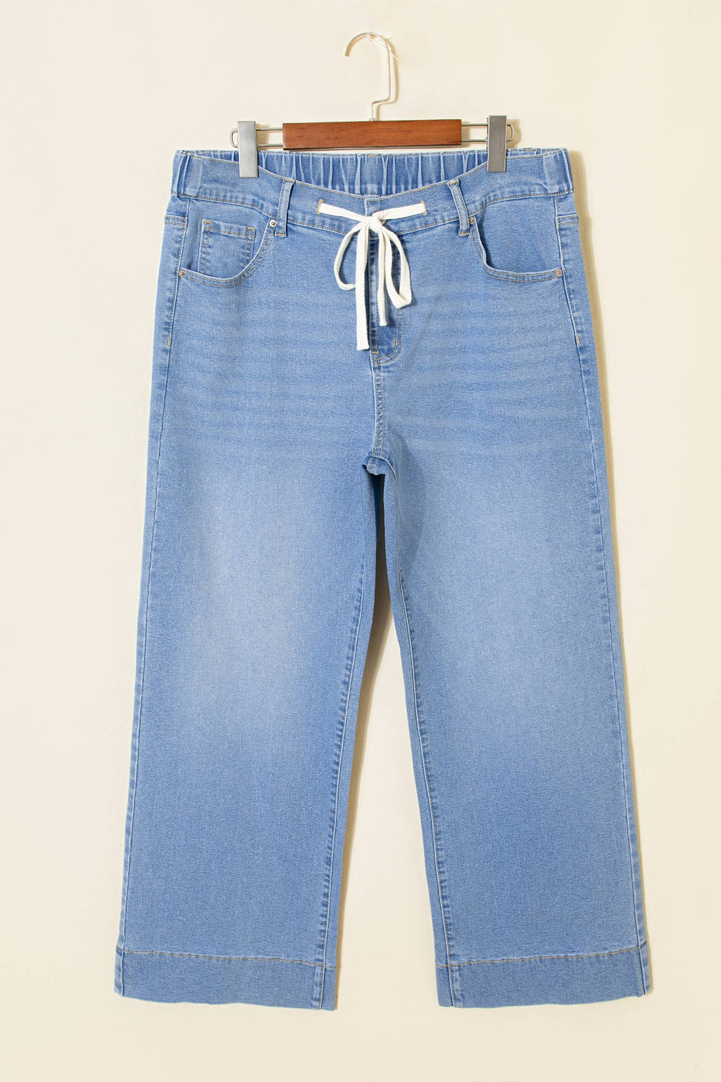Acid Wash Contrast Lace-up Plus Size Jeans: Iceland Blue / Plus Size / Plus-2X