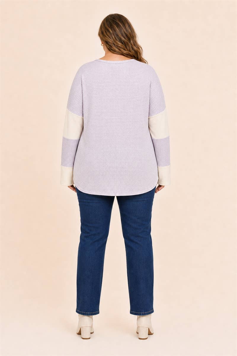 Women's Plus Size Waffle Colorblock Tunic Top : Orange / Plus Size / 3XL