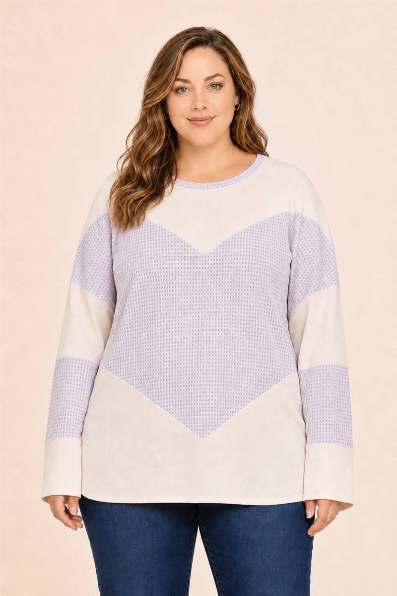 Women's Plus Size Waffle Colorblock Tunic Top : Orange / Plus Size / 3XL