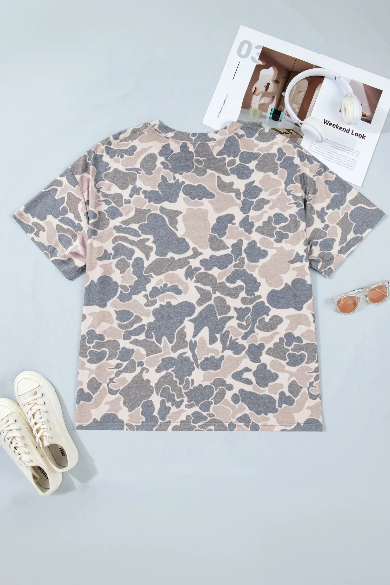 Retro Camouflage Print Plus Size T Shirt: Multicolour / XL