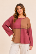 Plus size Color block Waffle Knit Top : BRICK / Plus Size / 1X