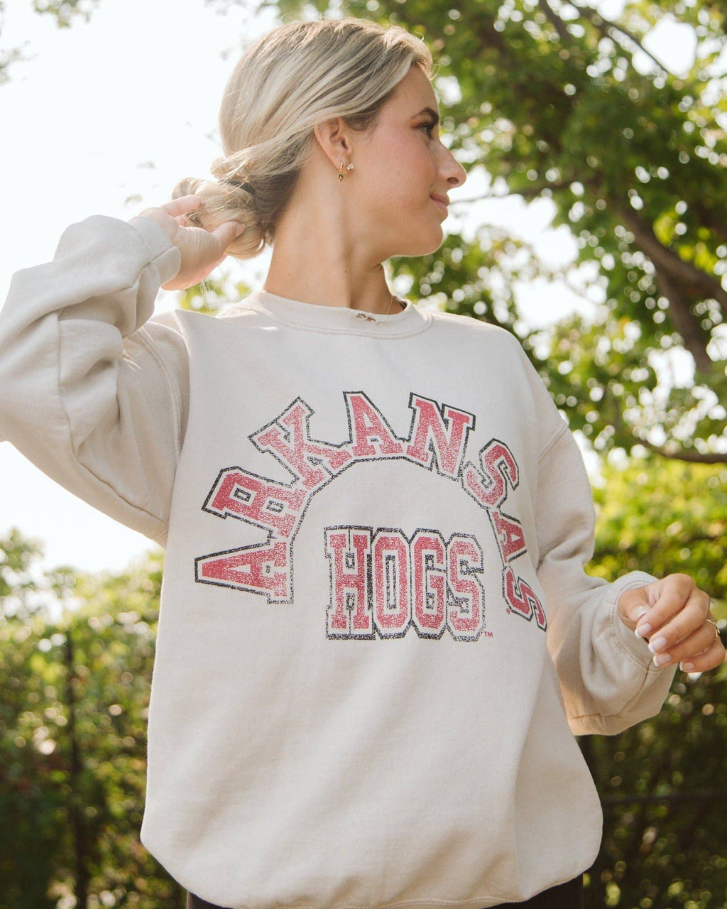 Arkansas Razorbacks Mega Arch Sand Thrifted Sweatshirt: 2XL