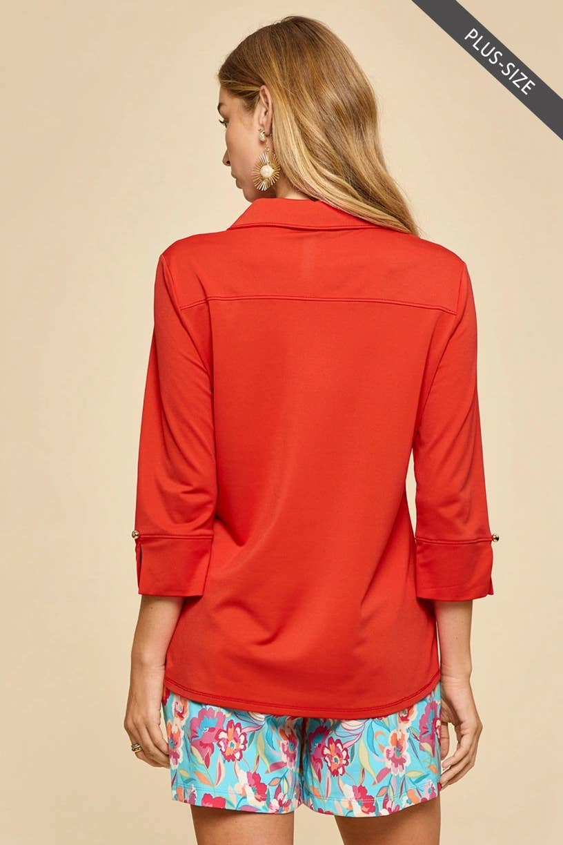 Rebecca Red Lightweight 3/4 Sleeve Blouse
