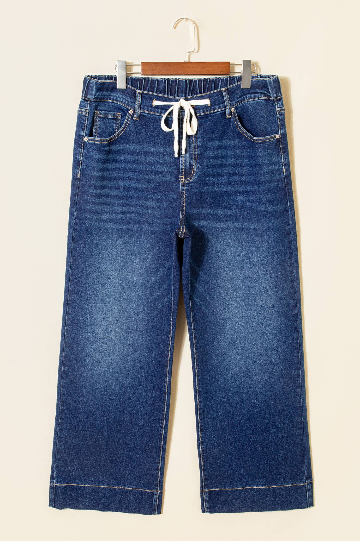 Acid Wash Contrast Lace-up Plus Size Jeans: Iceland Blue / Plus Size / Plus-3X