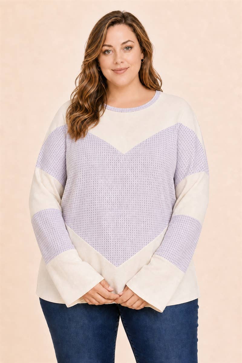 Women's Plus Size Waffle Colorblock Tunic Top : Orange / Plus Size / 3XL