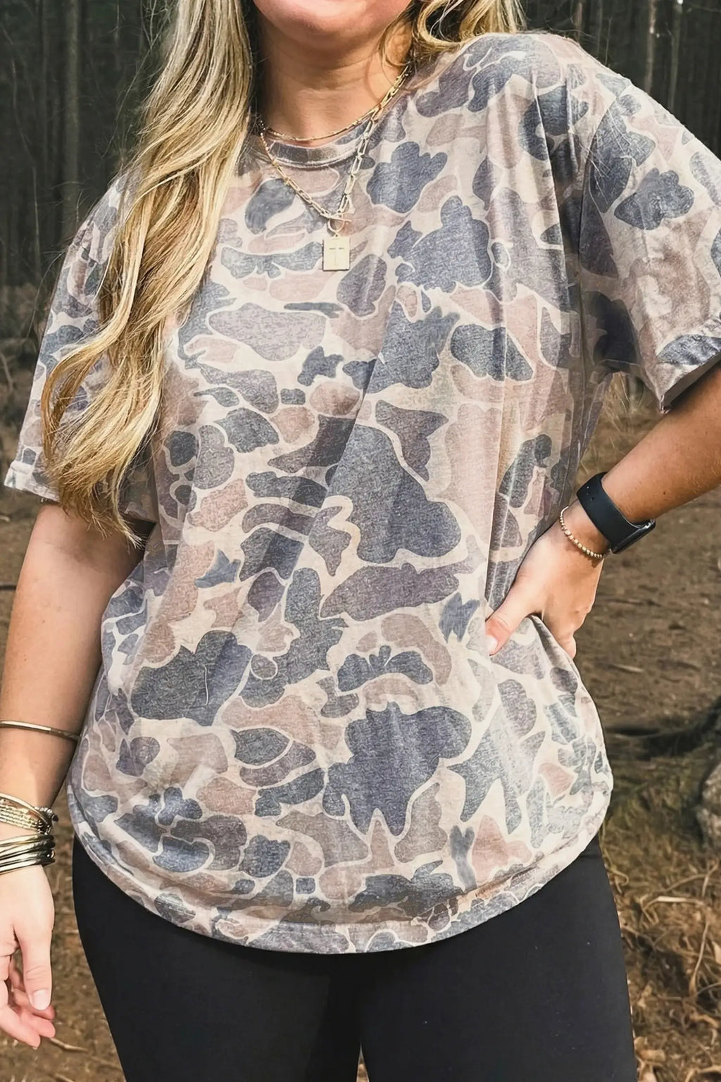 Retro Camouflage Print Plus Size T Shirt: Multicolour / XL