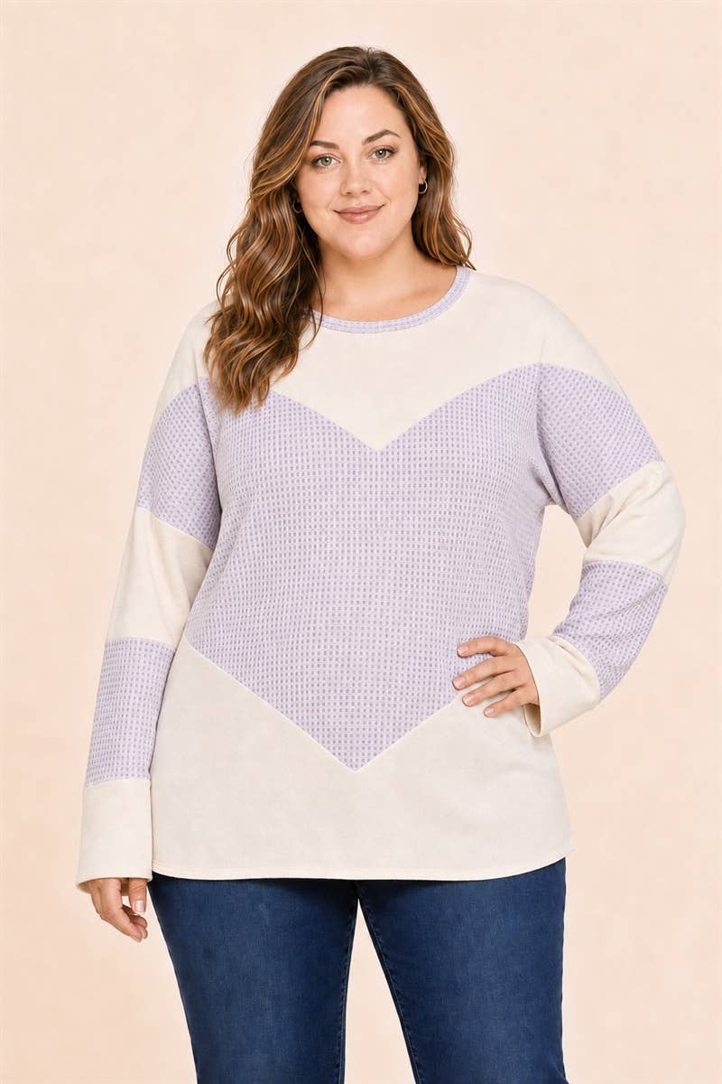 Women's Plus Size Waffle Colorblock Tunic Top : Orange / Plus Size / 3XL