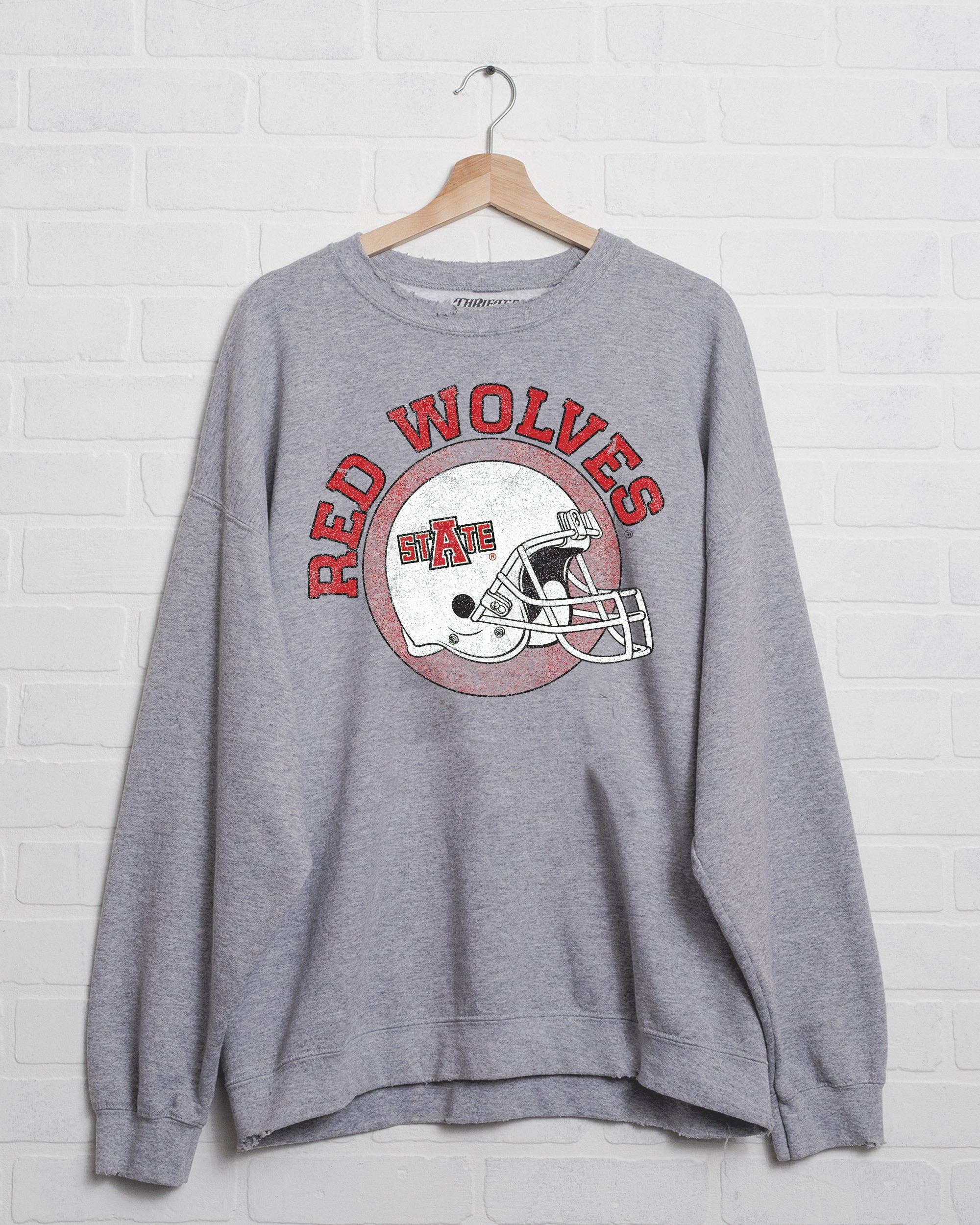 Arkansas State Red Wolves Helmet Circle Thrifted Sweatshirt: 2XL