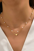 Gold Plated Heart and Pearl Detail 2pcs Layered Necklace: Gold
