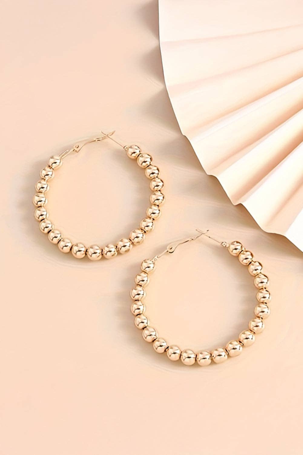 Gold Plated Beads Alloy Hoop Earrings