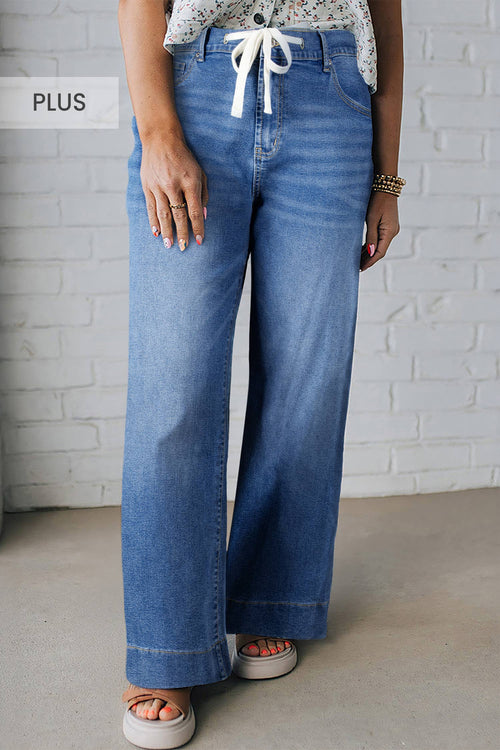 Acid Wash Contrast Lace-up Plus Size Jeans: Iceland Blue / Plus Size / Plus-4X