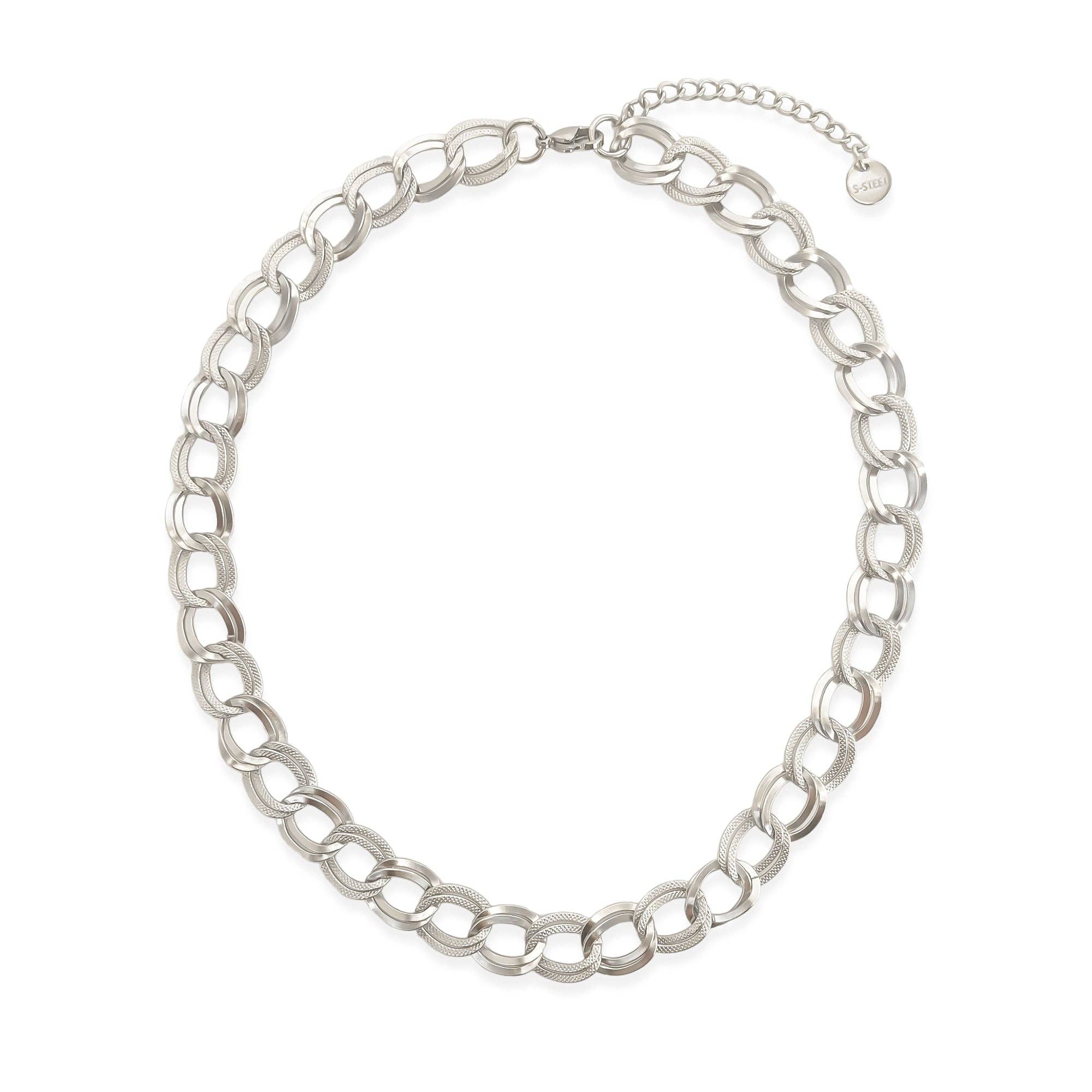 Double Oval Silver Chain Water Resistant Necklace