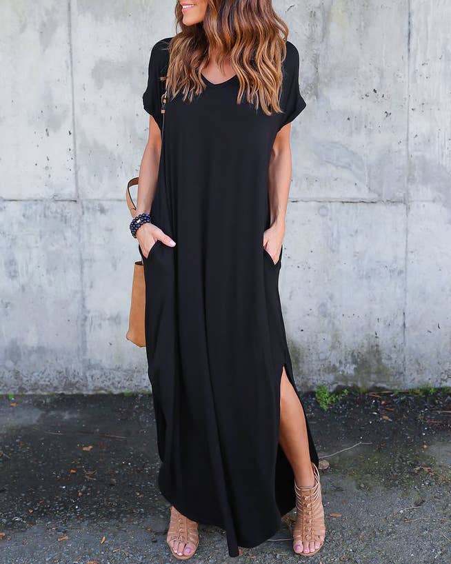 Shift Maxi long Dress: Black / XXL