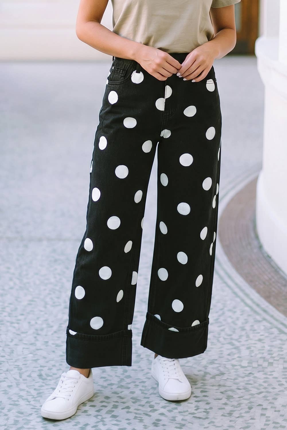 F/W 26 HOT Polka Dot Ankle Length Casual Jeans|S-4X: Sky Blue / Plus-1X