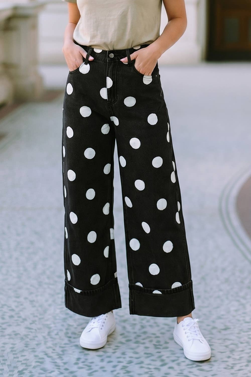 F/W 26 HOT Polka Dot Ankle Length Casual Jeans|S-4X: Sky Blue / Plus-1X