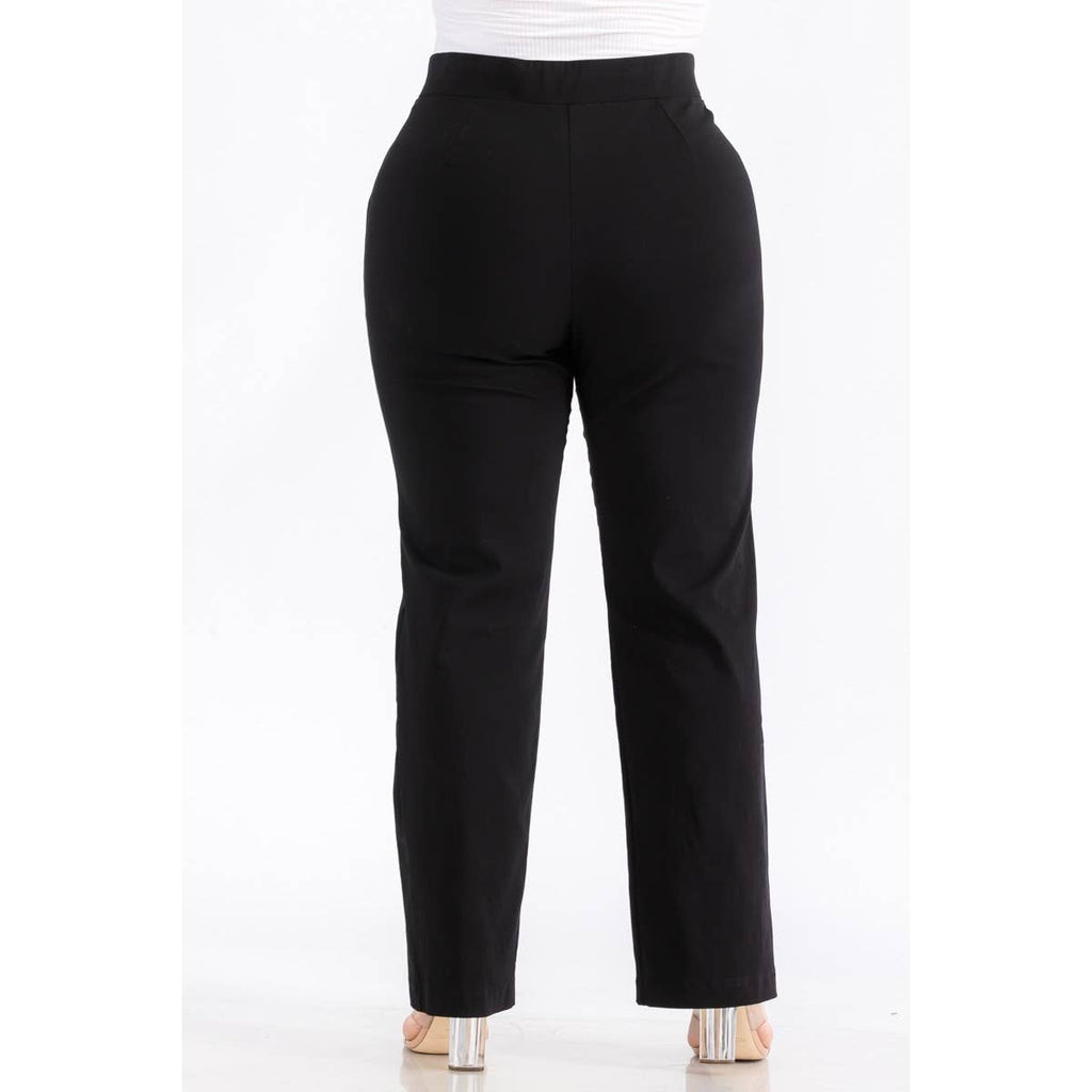 PLUS SIZE HIGH WAIST STRAIGHT LEG PANTS: Black