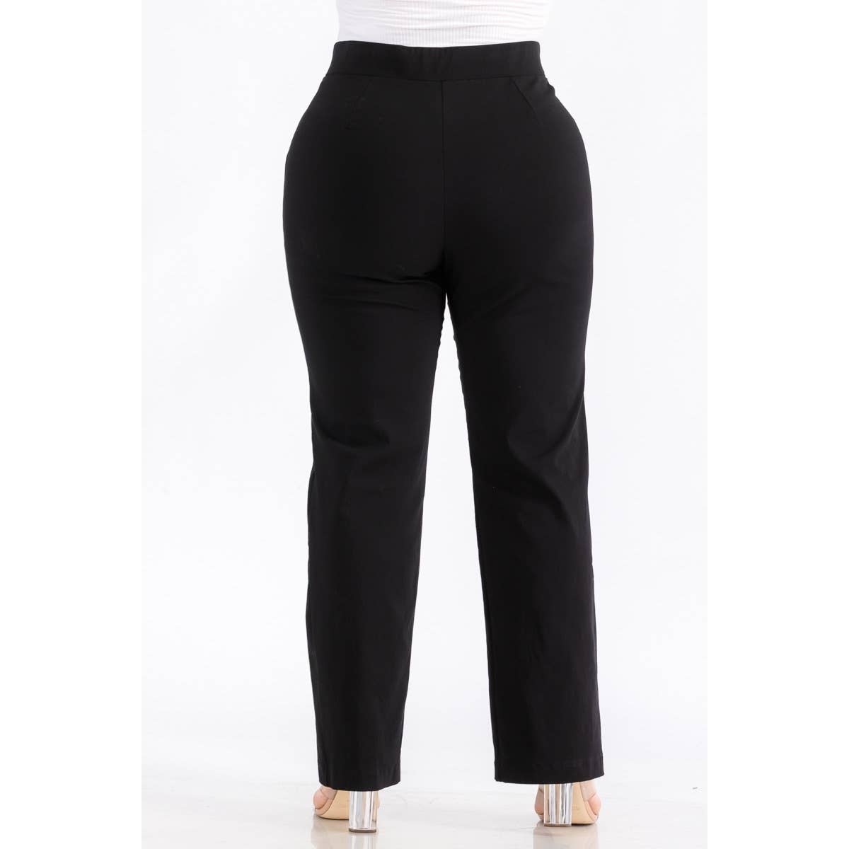 PLUS SIZE HIGH WAIST STRAIGHT LEG PANTS: Black