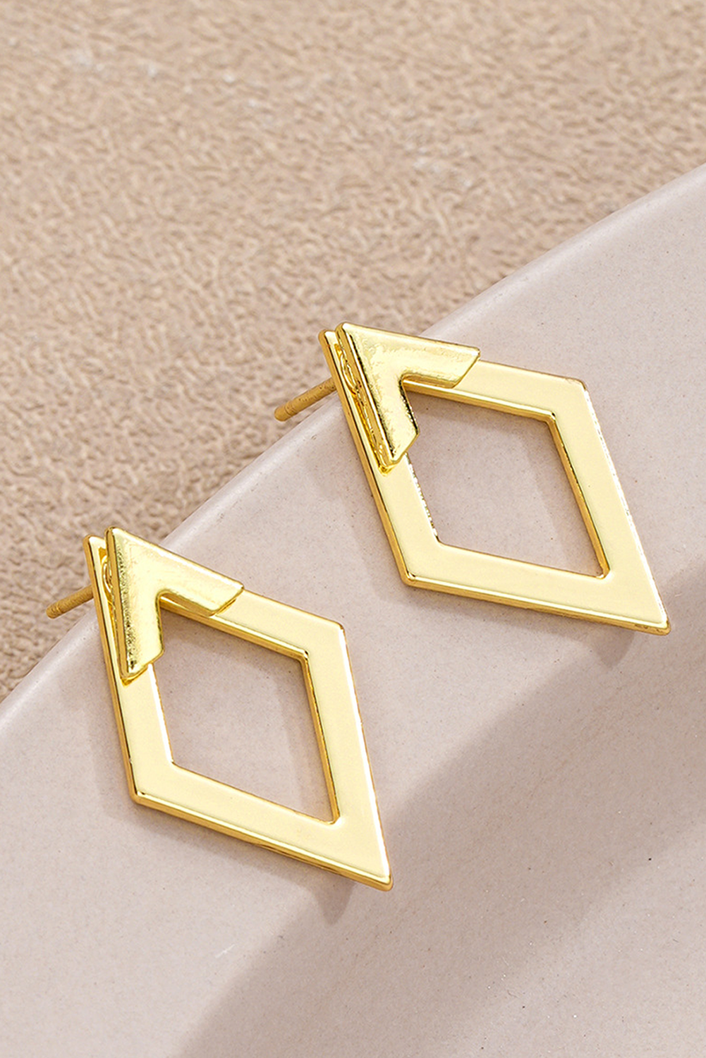 Gold Rhombus Shape Stud Earrings: Gold
