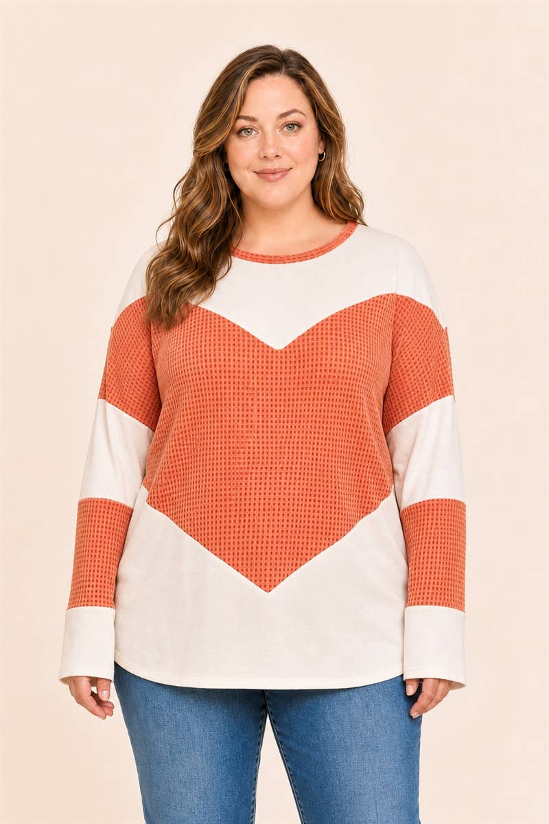Women's Plus Size Waffle Colorblock Tunic Top : Orange / Plus Size / 2XL