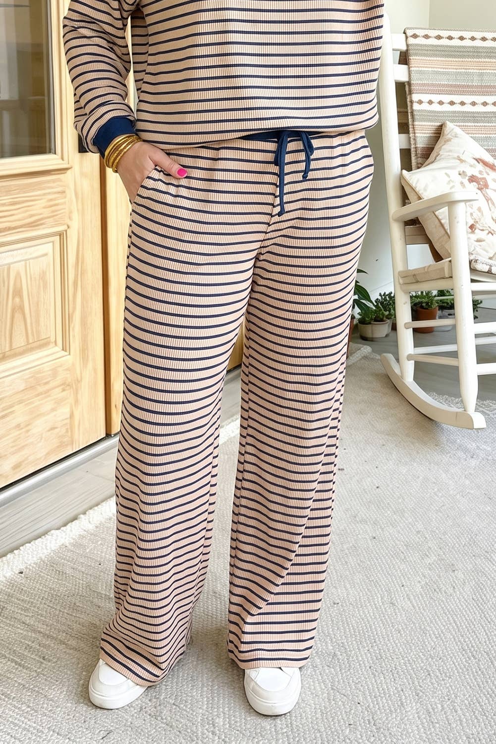 66 Striped Colorblock V Neck Plus Size Set (1X-4X): Pink Stripe / Plus-2X