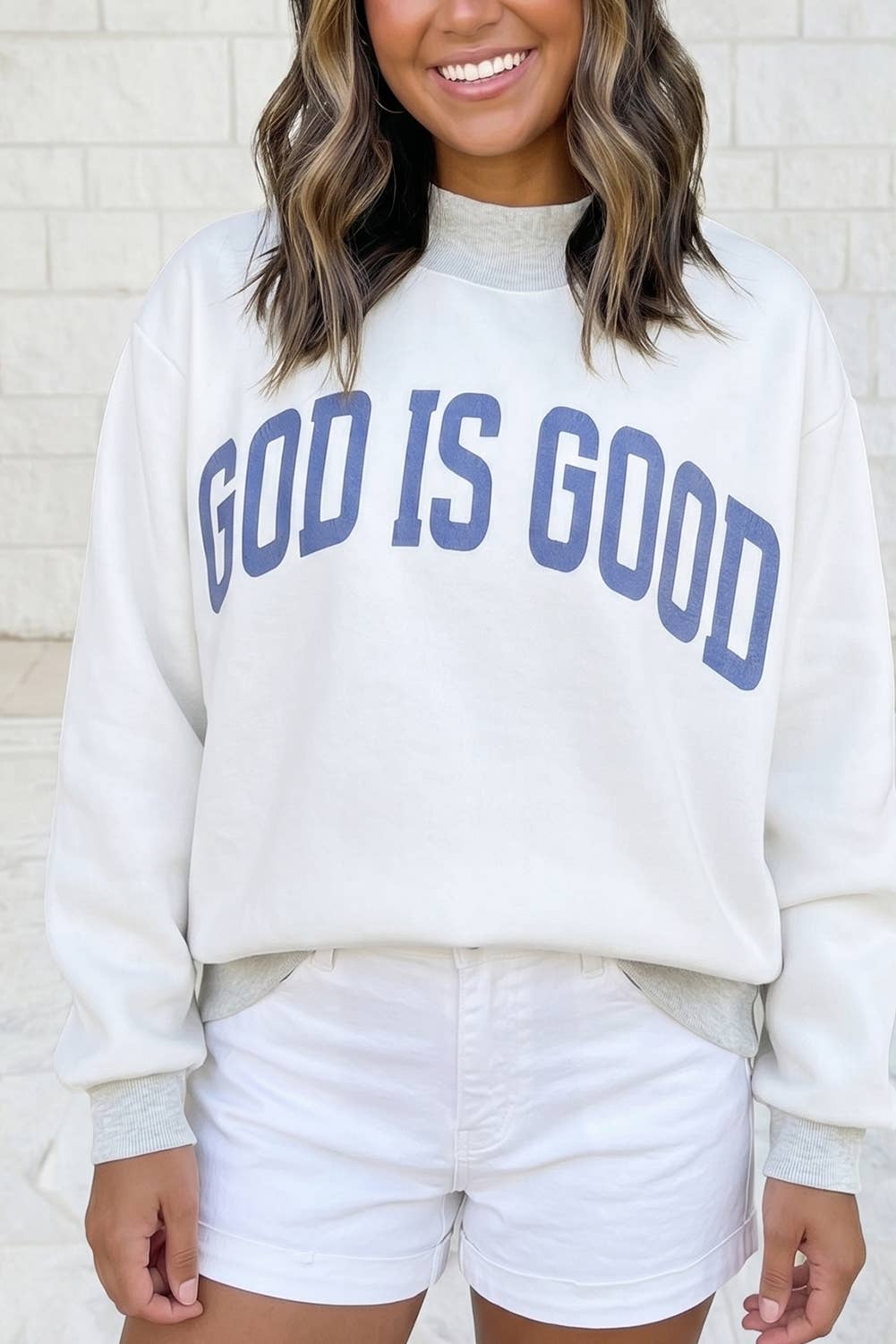 Plus Size Mock Neck Long Sleeve Oversized Tunic Sweatshirt: Light Grey / Plus-3X