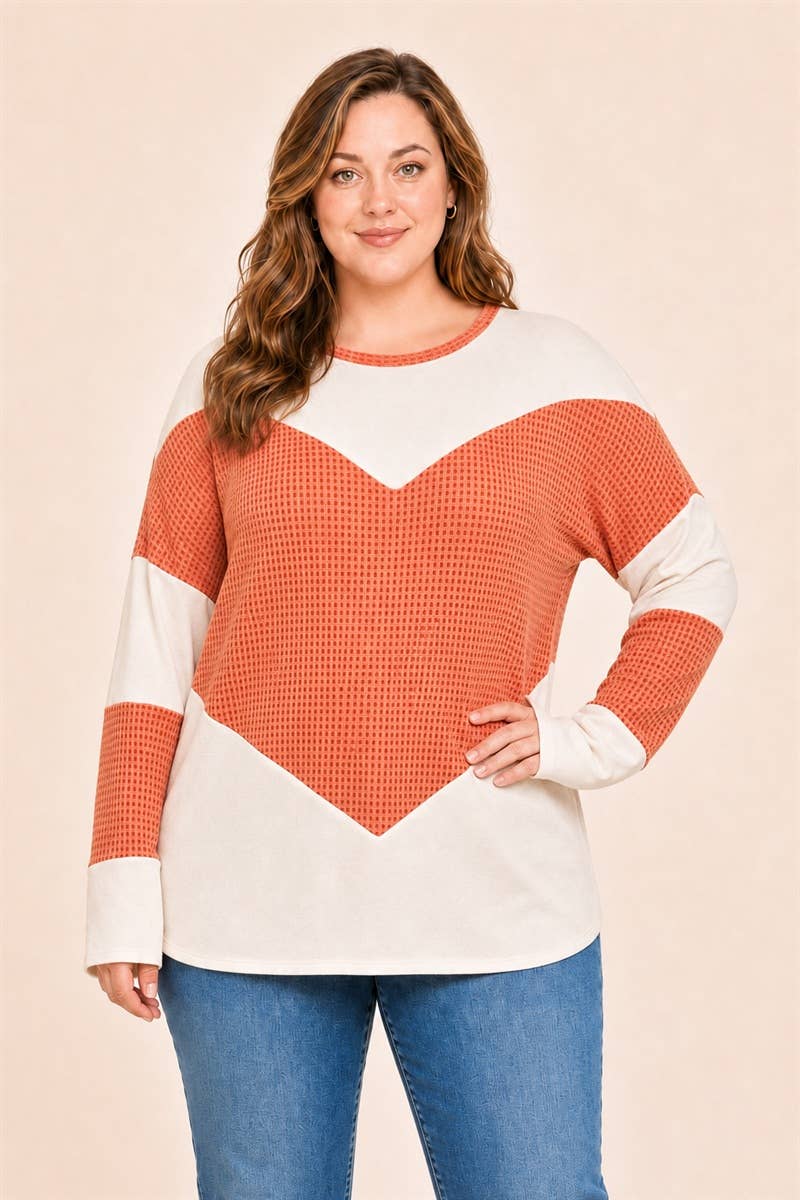 Women's Plus Size Waffle Colorblock Tunic Top : Orange / Plus Size / 2XL