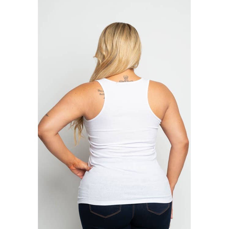 PLUS SIZE RIB KNIT SCOOP NECK BASIC TANK TOP