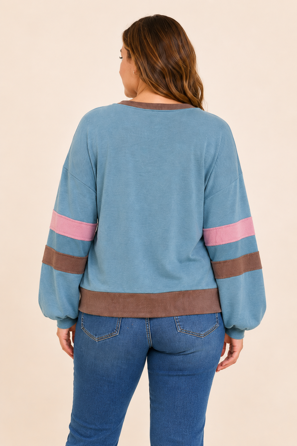 Plus Size Colorblock Stripe V-Neck Knit Pullover: Purple / Plus Size / 3XL