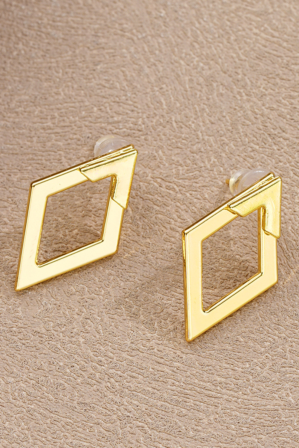 Gold Rhombus Shape Stud Earrings: Gold