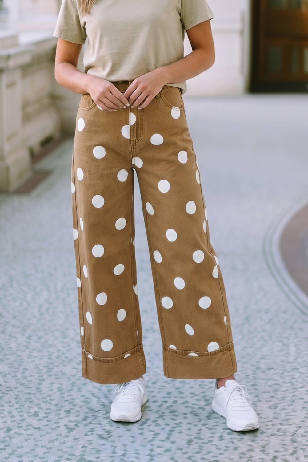 F/W 26 HOT Polka Dot Ankle Length Casual Jeans|S-4X: Sky Blue / Plus-2X