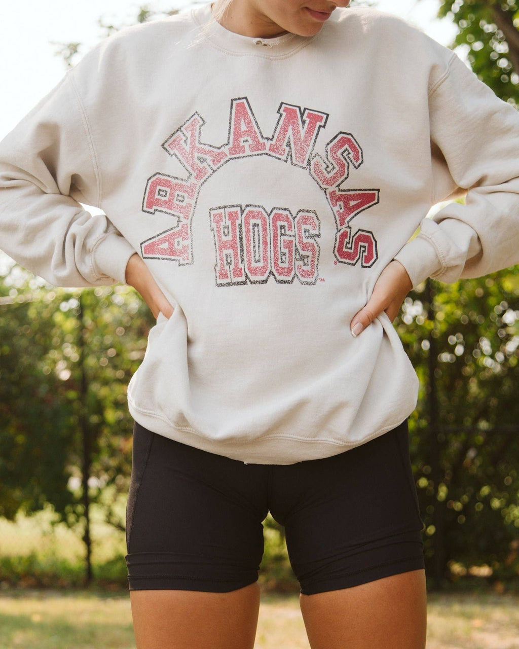 Arkansas Razorbacks Mega Arch Sand Thrifted Sweatshirt: 2XL
