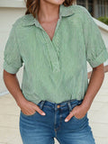 Mallory Mint Green Striped Collared Half Sleeve Blouse