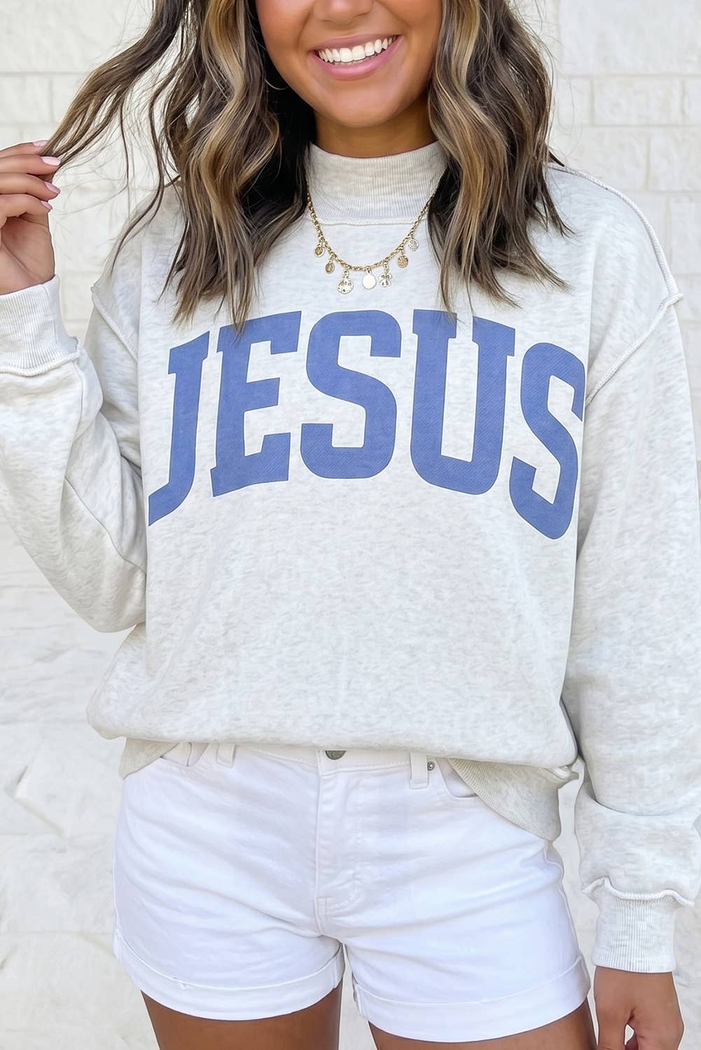 Plus Size Mock Neck Long Sleeve Oversized Tunic Sweatshirt: Light Grey / Plus-3X