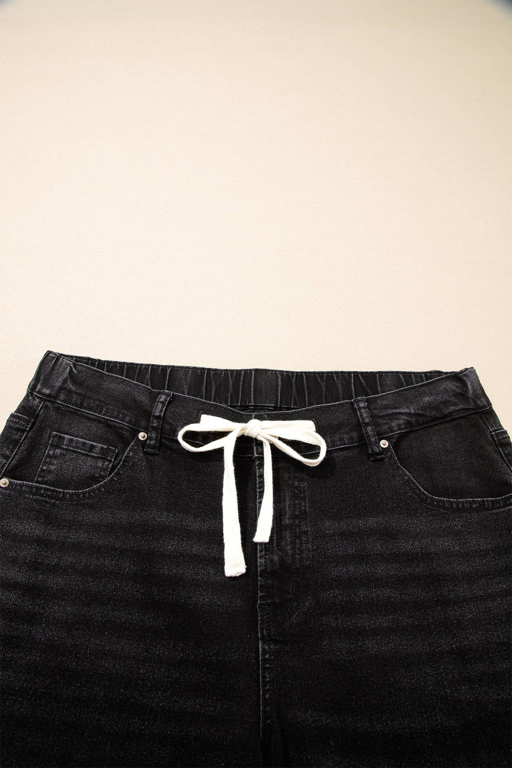 Acid Wash Contrast Lace-up Plus Size Jeans: Iceland Blue / Plus Size / Plus-4X