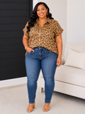 Leopard Print Shimmer Dolman Button Top