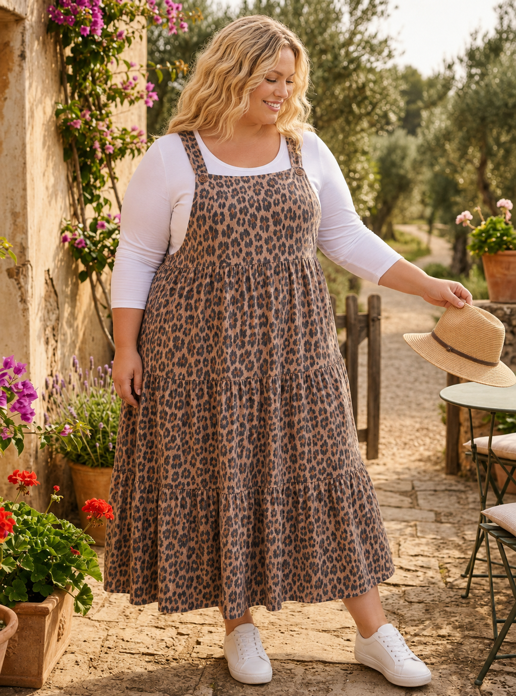 Carly Camel Leopard Print Maxi Dress with Pockets