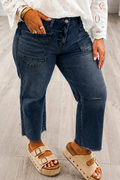 Solid Frayed Cropped Light Wash Denim Jeans in Sail Blue