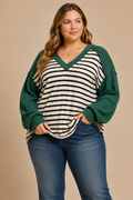 Teresa Stripe & Solid Urban Ribbed Contrast Top – Hunter Green