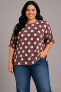 Women's Plus Size Polka Dot Rib Knit Top – Burgundy Polka