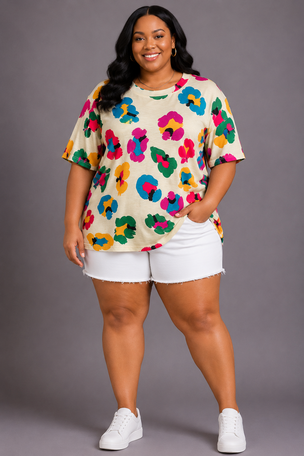 Leopard Drop Shoulder Oversized Tee in Apricot