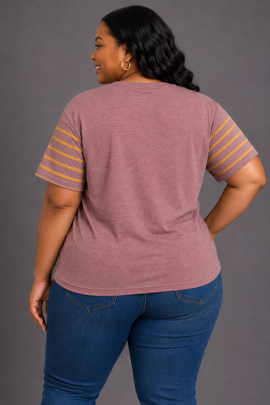 LDC Color Block Striped Detail Loose T Shirt: Red Dahlia / M