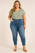 YMI Button Fly Tummy Tuck Control Skinny Jeans – Plus Size Curvy Fit